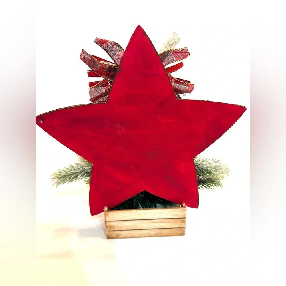 New OOAK Primitive Country Red Star Christmas Angel Arrangement Holiday Decor